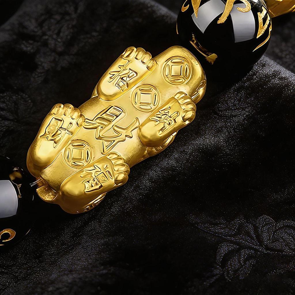Gold Pixiu Bracelet for Men and Women, Black Solid Guardian Bracelet, Chinese-style Jewelry, Six-character Mantra Buddha Bead Chain
