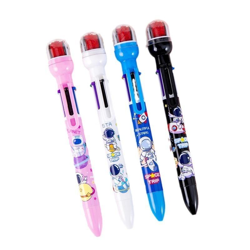 1 Piece Cute Ballpoint Pen Press Cartoon Space Belt Seal Multicolor 6 In 1 Colors Stationery School Office Supplies
