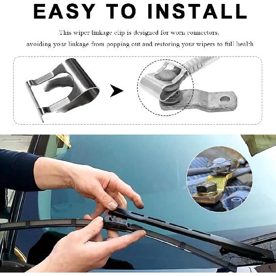 4 PCS Wiper Repair Clip, Automotive Windscreen Motor Linkage Bushing Rods Arms Link Repair Clip Kit, Universal Windshield Wiper Vehicle Steel Linkage