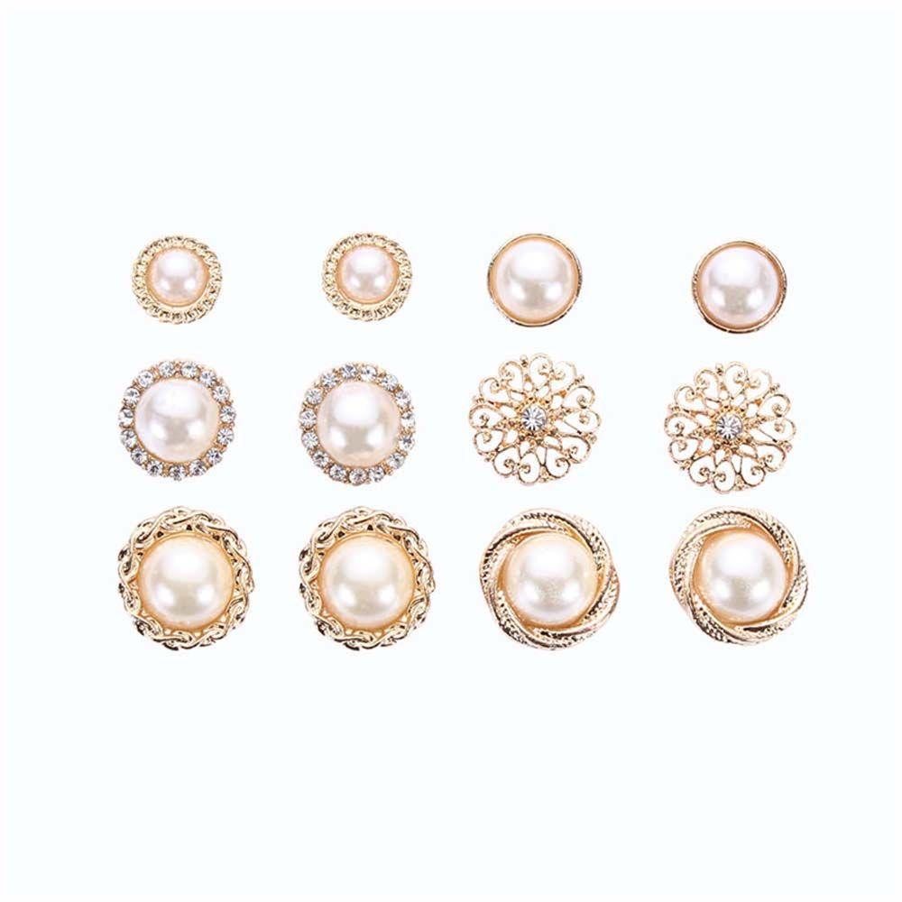 Simulated Pearl Gold Color 6 Pair/Lot Hollow Round Stud Earrings Jewelry Earring Sets Accessories