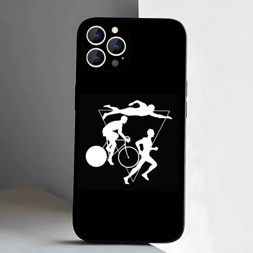 Чехол для iPhone 17,16,15,14,13,12,11 Air,Plus,Pro Max,XS,X,XR,SE,Mini,8,7 с принтом Триатлон Плавание велосипед бег, Мягкий силиконовый черный чехол