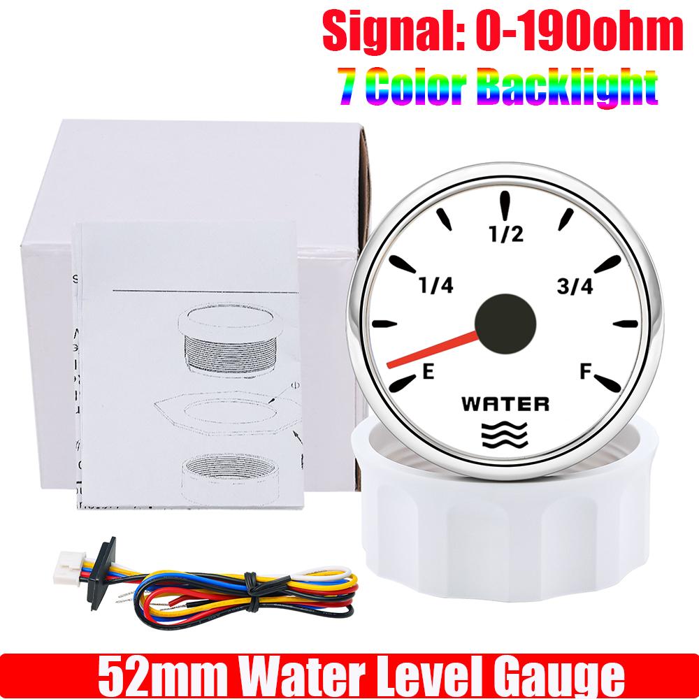 7 Color Backlight 52MM Fuel Level Gauge 0-190 Ohm Water Tank Gauge Meter Indicator 240-33 Ohm Oil Level Meter Auto Car Gauge