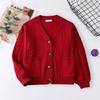 Женский однотонный кардиган на пуговицах с длинным рукавом, вязаный жакет, вязаный свитер