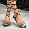 Обувь для женщин 2024 НОВЫЕ летние модные сандалии на плоской подошве с открытым носком Сексуальные однотонные пляжные сандалии на шнуровке для женщин Босоножки со стразами