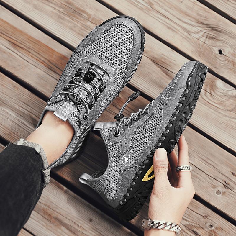 Летняя сетчатая обувь большого размера, повседневная стильная мужская обувь, нескользящая, дышащая, удобная походная обувь, сандалии для мужчин класса люкс
