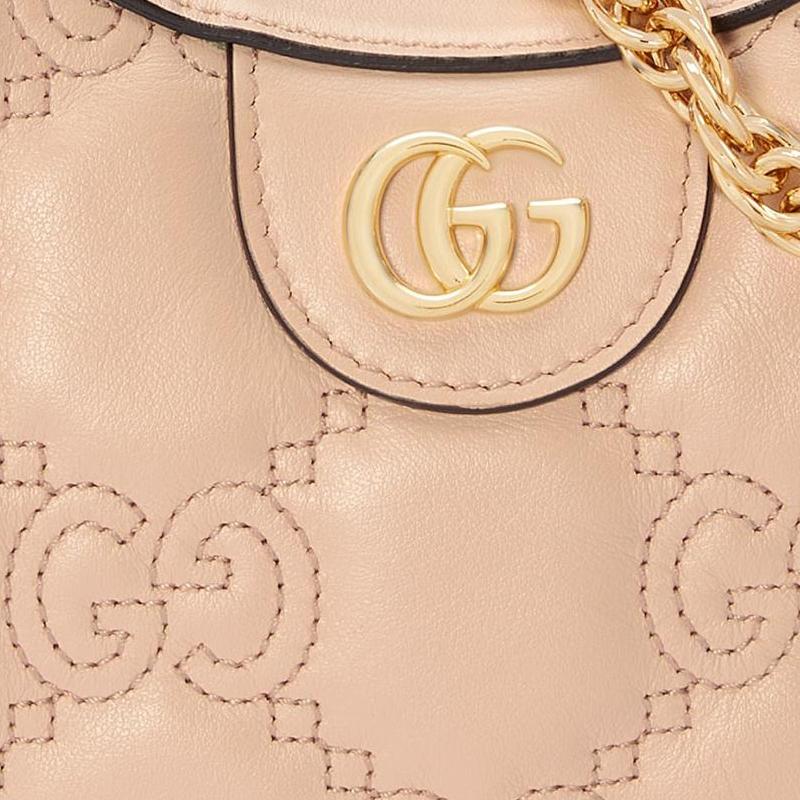 Gucci GG Matelassé Gold Logo Chain Leather Crescent Bag Women Shoulder Bag Beige 739736-UM8IG-9500
