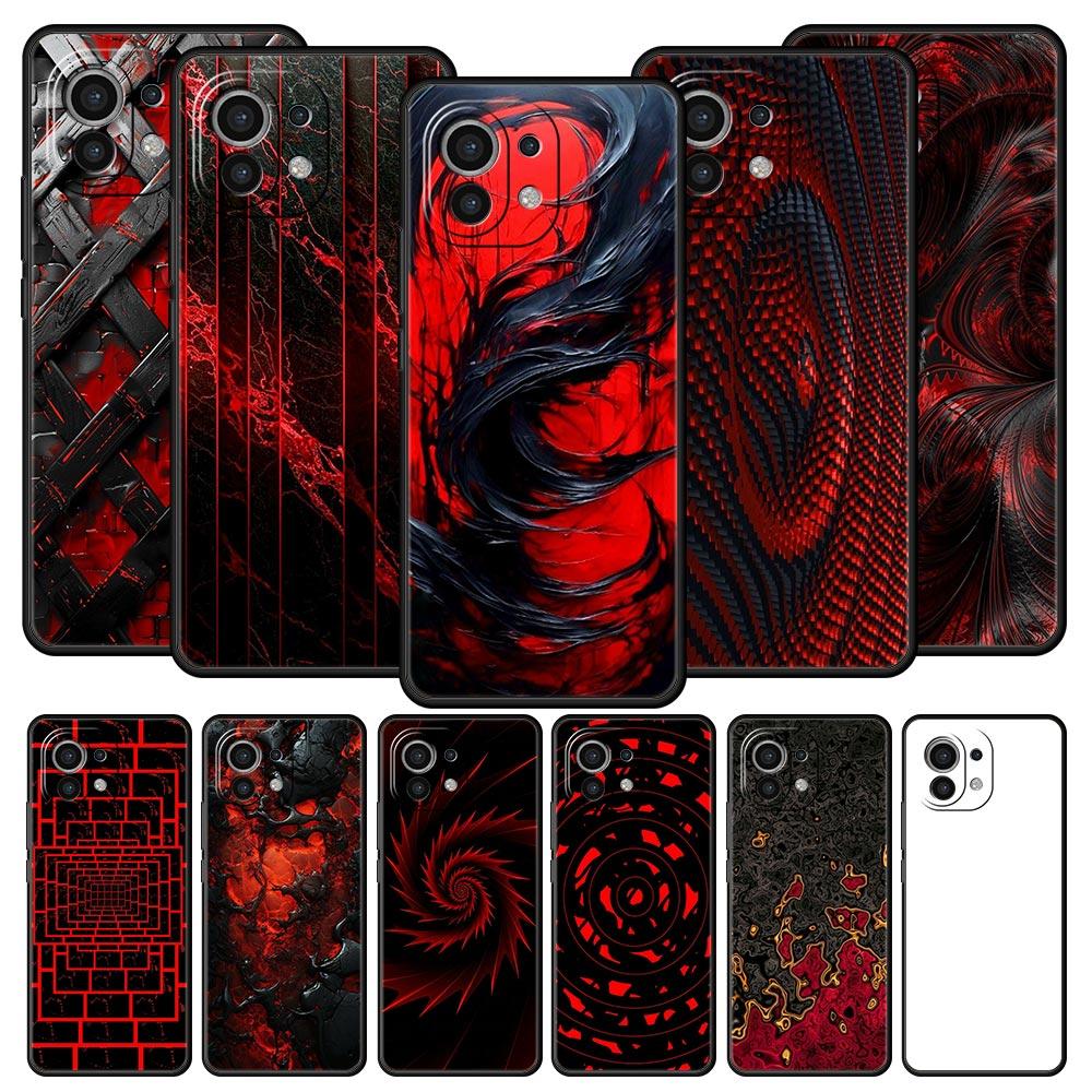 Black Red Ripple Art Phone Case Cover for Xiaomi Mi 17 15 14 13 12 11 Ultra 15T 14T 13T 12T 11T Pro Lite 5G Soft TPU Shell Funda