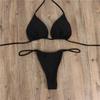 Solid Color European & American Three-Piece Bikini: Women's Sexy Bandage Split Swimsuit