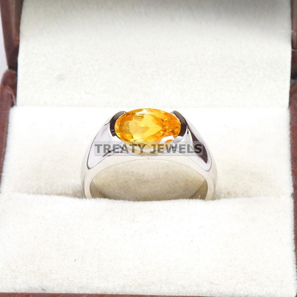 Citrine Oval Cut Gemstone With 925 Sterling Silver Ring For Men's #A966 JL375669280609