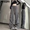 Y2K Брюки-Карго Женские Уличные Широкие Спортивные Штаны Harajuku Большие Карманы Бегуны Bf Мешковатые Спортивные Брюки с Высокой Талией