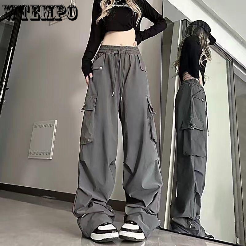 Y2K Брюки-Карго Женские Уличные Широкие Спортивные Штаны Harajuku Большие Карманы Бегуны Bf Мешковатые Спортивные Брюки с Высокой Талией