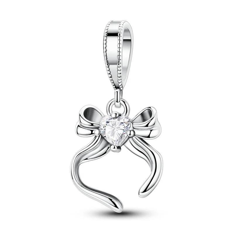 925 Silver Charms Colorful Bow Set Earrings Ring Beads Pendant for Women Bracelets Necklaces DIY Jewelry Gift