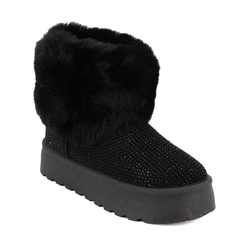 TOM TAILOR Women's Faux Fur Lined Rhinestone Cuffed Ankle Boots