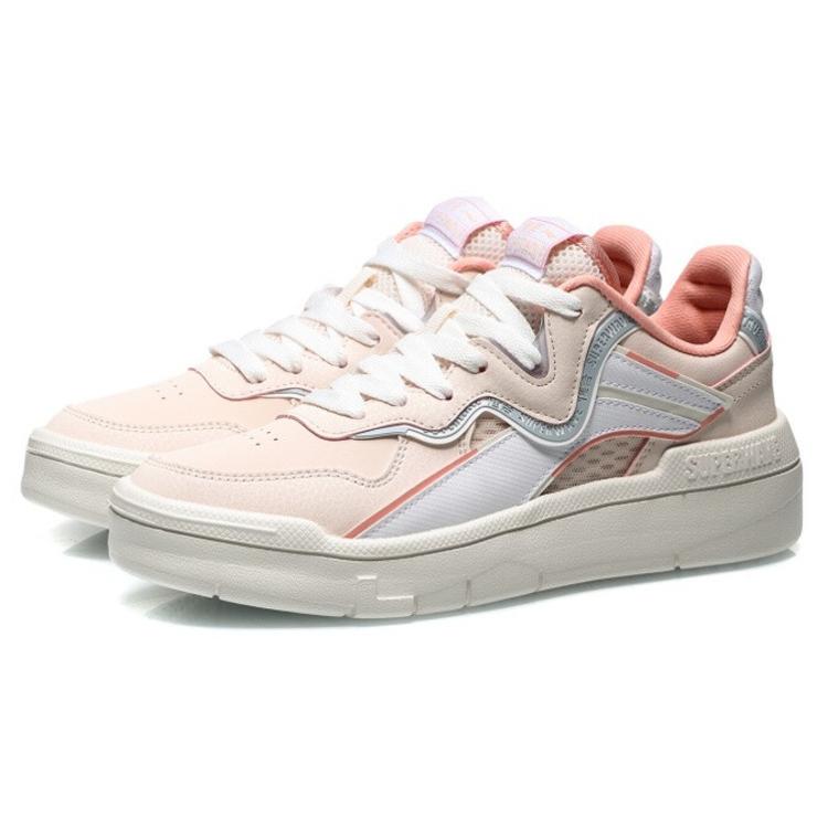 Li Ning Wave Spwv Lite Нескользящие Устойчивые к истиранию Низкие Кроссовки для скейтборда Женские Розовые Серые Белые AGCR048-2