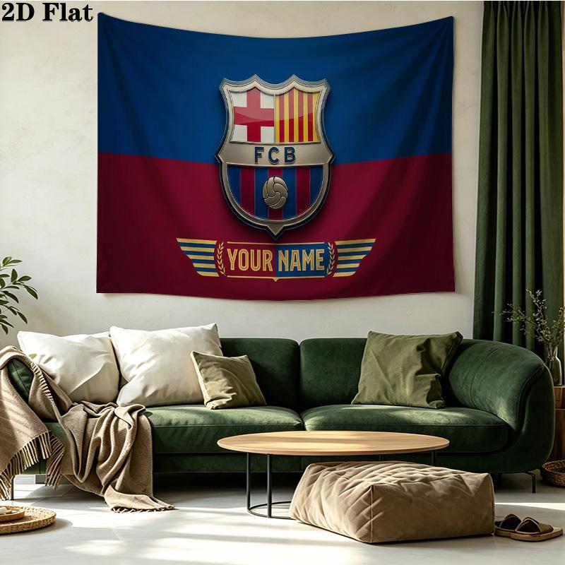 Custom Name FC Barcelona Printed Tapestry – Wall Hanging for Bedrooms, Dorms, and Home Decor