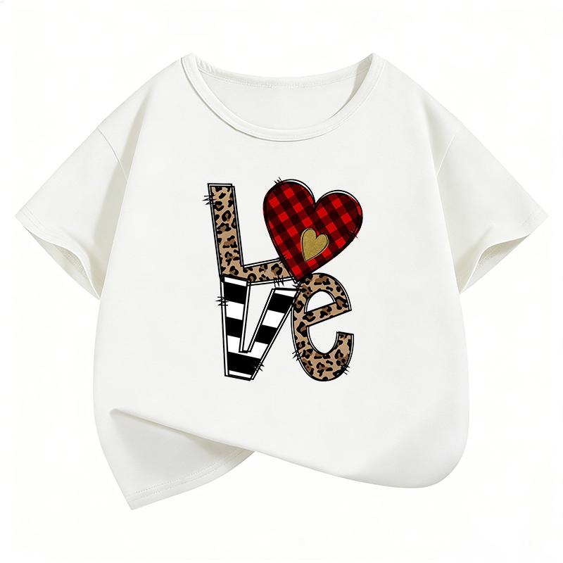 fashion Love Leopard TShirt Printed T Shirt Girls Summer Clothes Short Sleeve Tops TShirts Cute Girls Clothing