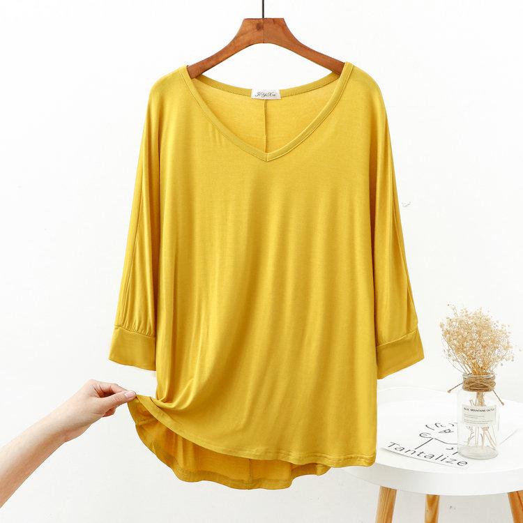 Women's Modal Loose Half-Sleeve Summer Bottoming Shirt: Lightweight, Pajama-Style, Large Size, Short Front, Long Back.
