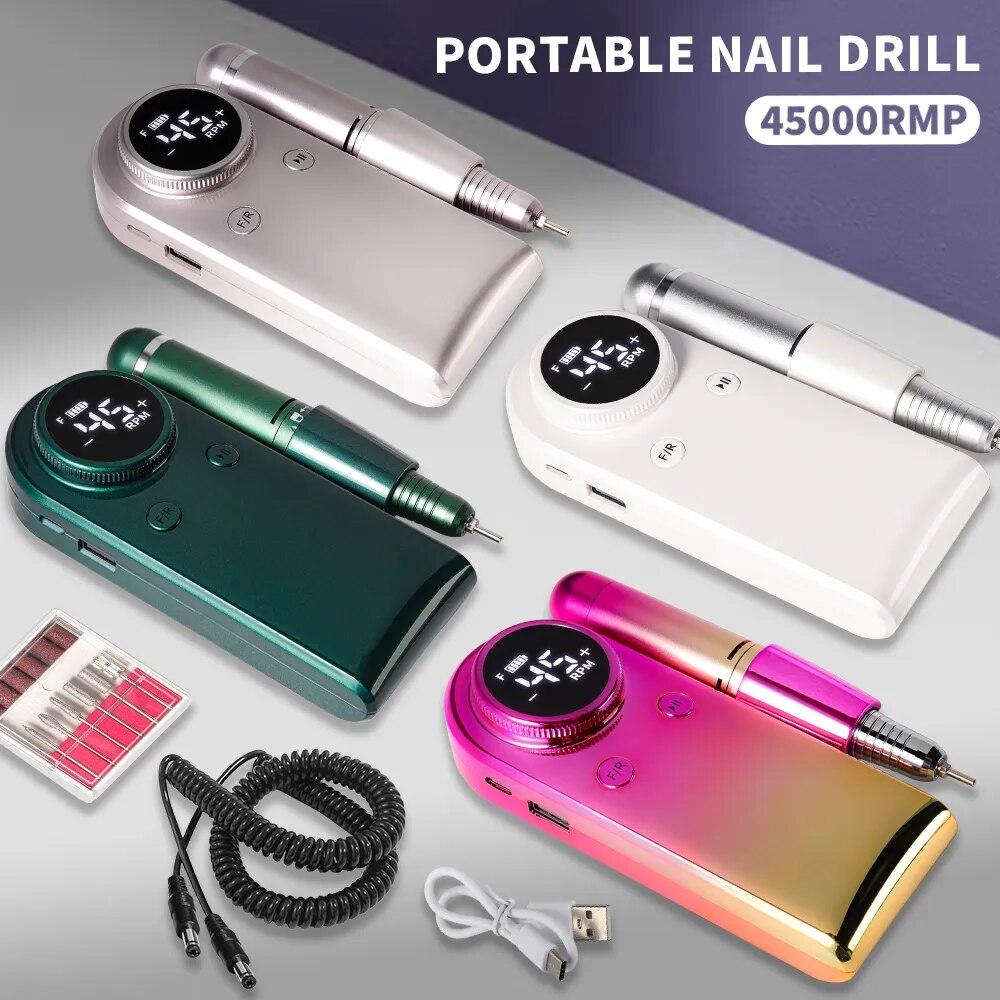 45000RPM Portable Electric Nail Drill Machine Rechargeable Gradient Nails Sander Manicure LCD Display Nail File Pedicure Tool