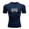 Men's Compression Athletic T-Shirt, Spiky Brutal Metal Text Print Quick Dry Breathable Workout Top for Gym Running Training Active Wear