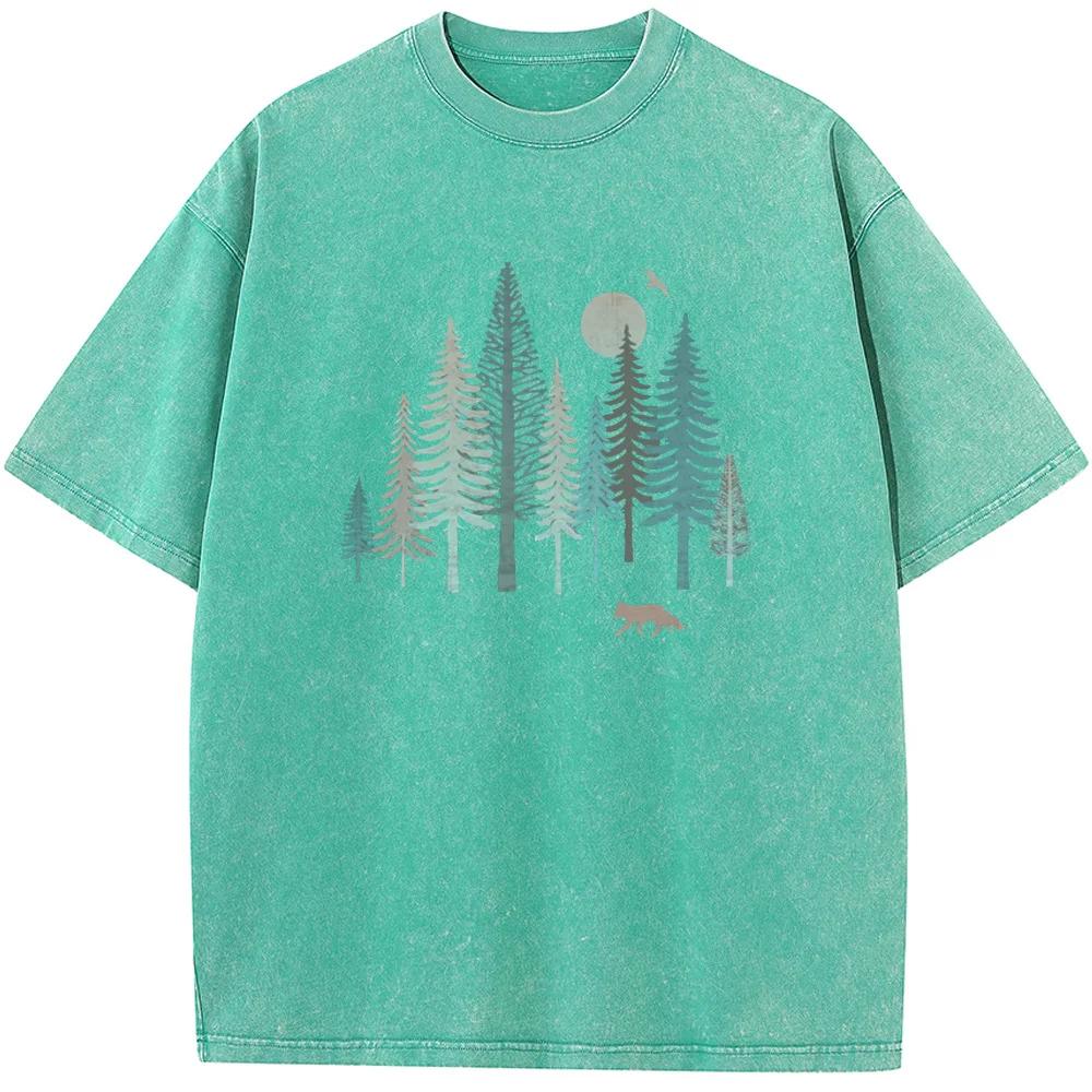 Футболка Forest Fox для мужчин, стираная, хлопковая, летняя, свободная, повседневная, отбеленная, новинка, модная, отбеленная футболка, топы, футболка