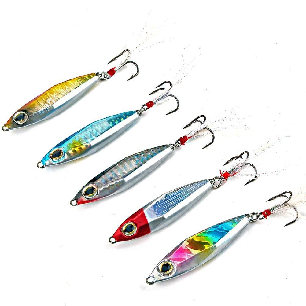 5Pcs Jigs Fishing Lures Sinking Metal Spoons Micro Jigging Bait with Free Plastic Tackle Box