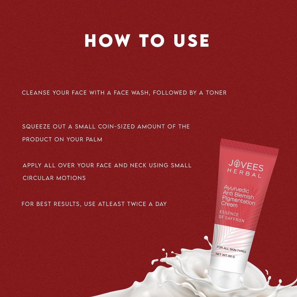 Jovees Herbal Anti Blemish Pigmentation Cream With Saffron Essence For Dark Spots Blemish Reduction Brightening And Even Skin Tone 60gm