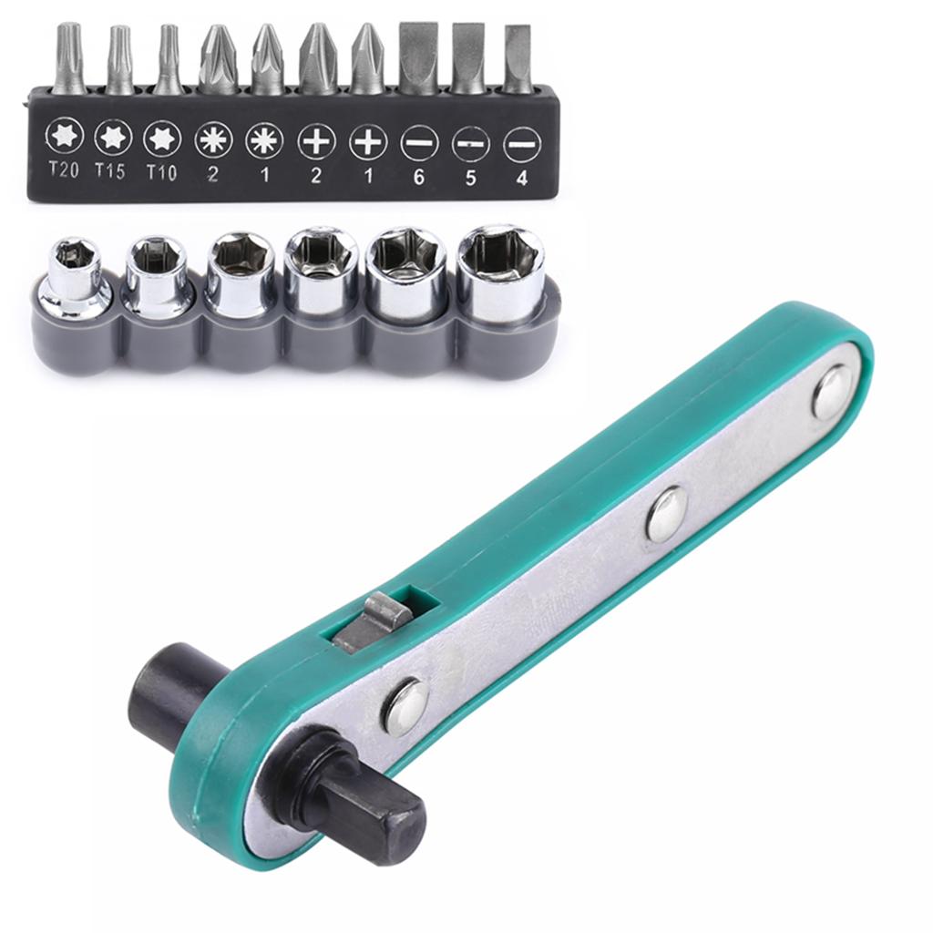 1 4  Wrench Screwdriver Ratchet Handle with Interchangeable Driver Bits and Sockets