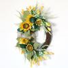 22'' Artificial Sunflower Wreath for Front Door Summer Wreath with Burlap Bow Silk Flower Wreath with Leaves for Home Decoration