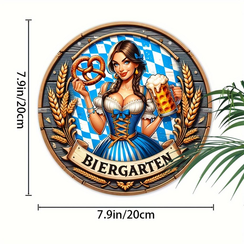 Oktoberfest-Inspired Sign , Vintage Beer & Pretzel Wreath Centerpiece, Perfect for Man Cave, Garage Decor, and Unique Gift Idea