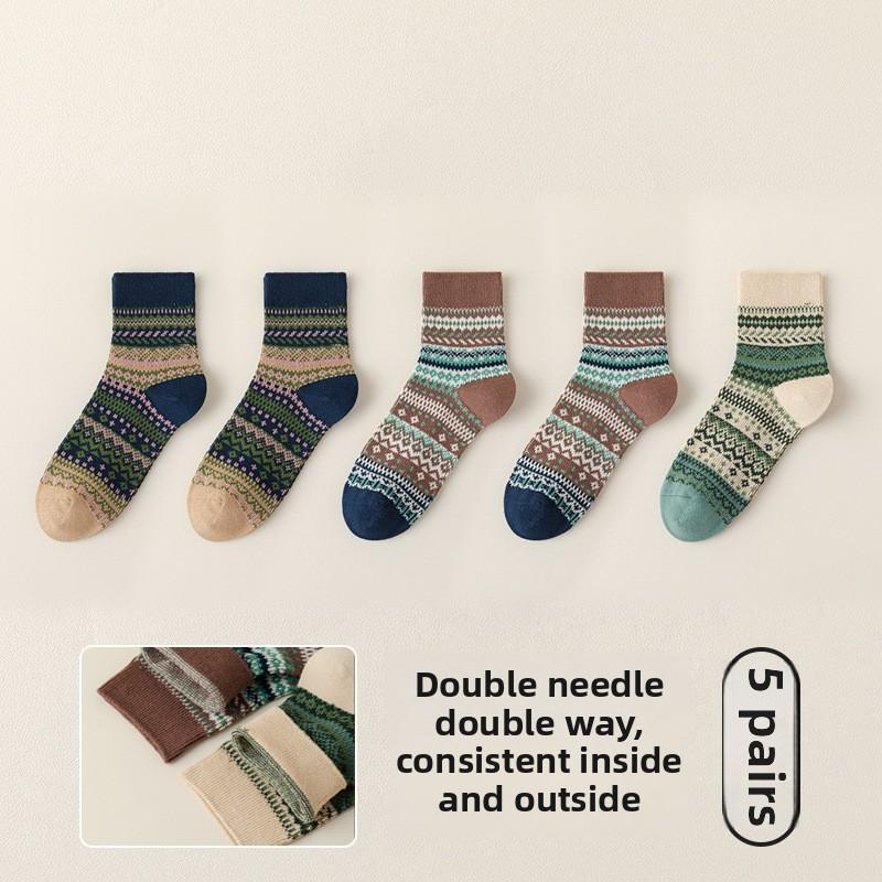 5 пар носков для девочек осень-зима ретро мода новые барабанные хлопковые