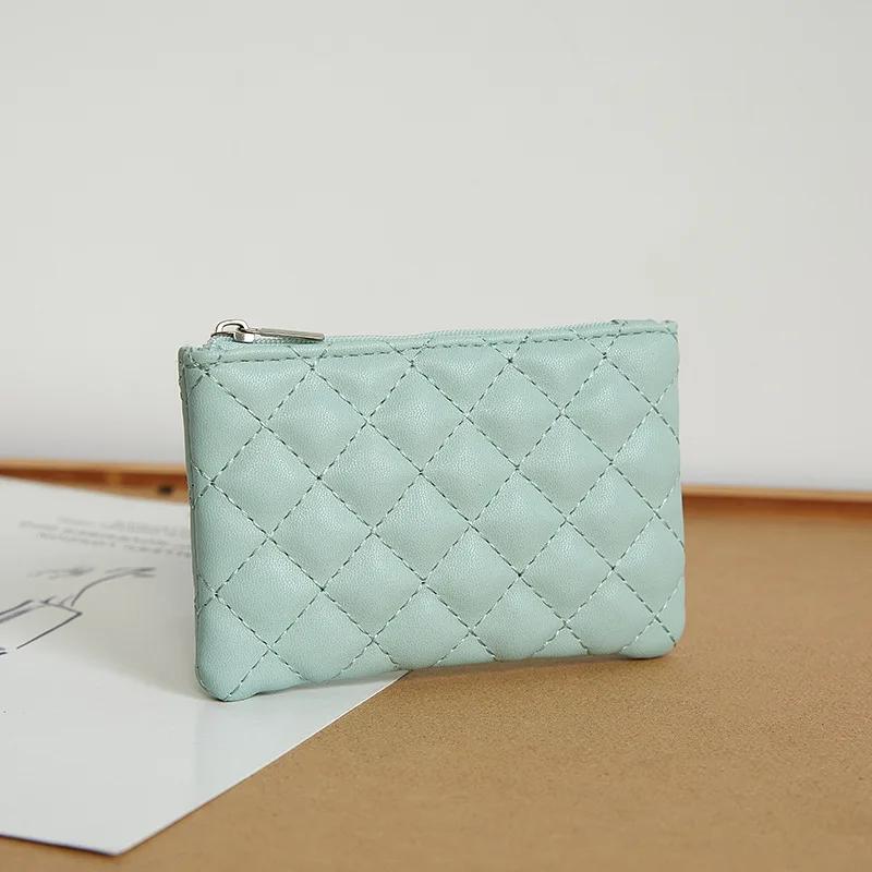 Women Small Coin Purse PU Leather Zipper Wallets Pouch Plaid Print Change Purses Business Card Holder Ladies Mini Coin Bag