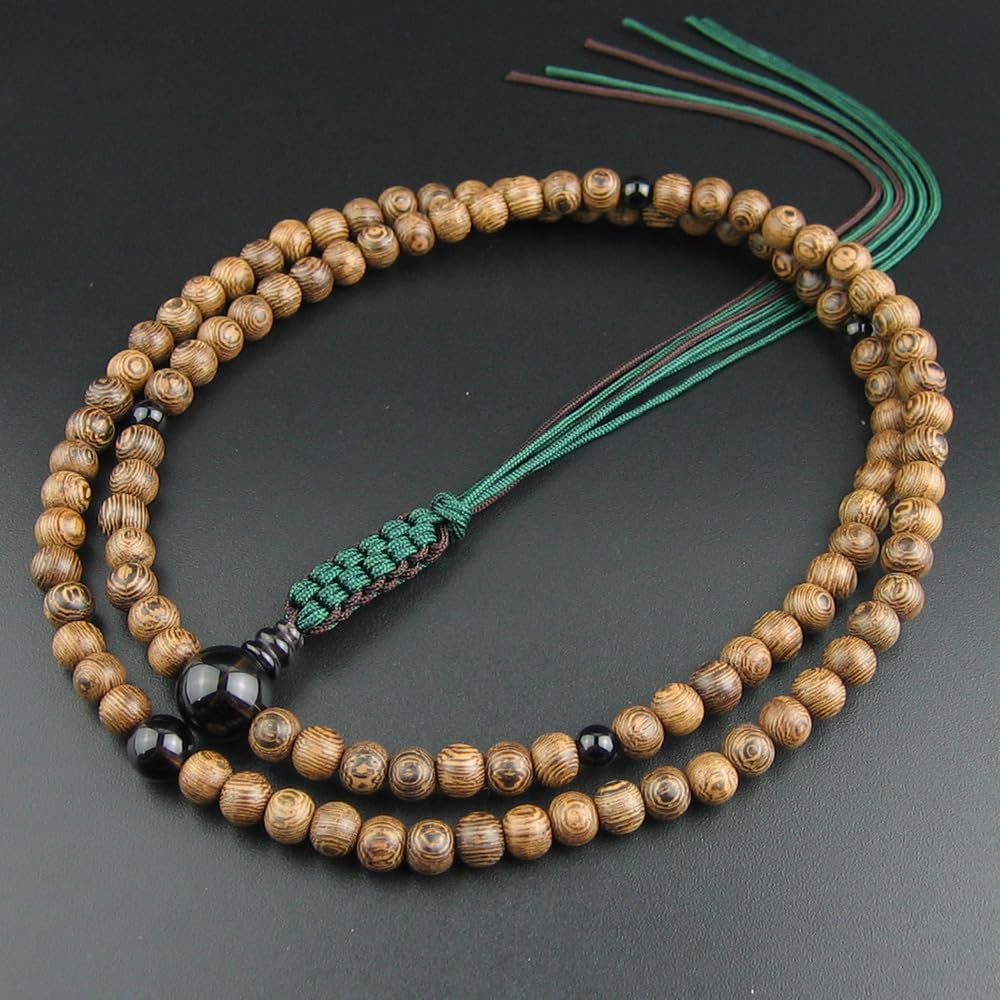 [WONDERFUL LOTUS] Rinzai Zen Buddhist Prayer Beads for Men, 108 Beads, 108 Beads, Double-Ringed Prayer Beads, Natural Stone, Brown Quartz, Gift, for