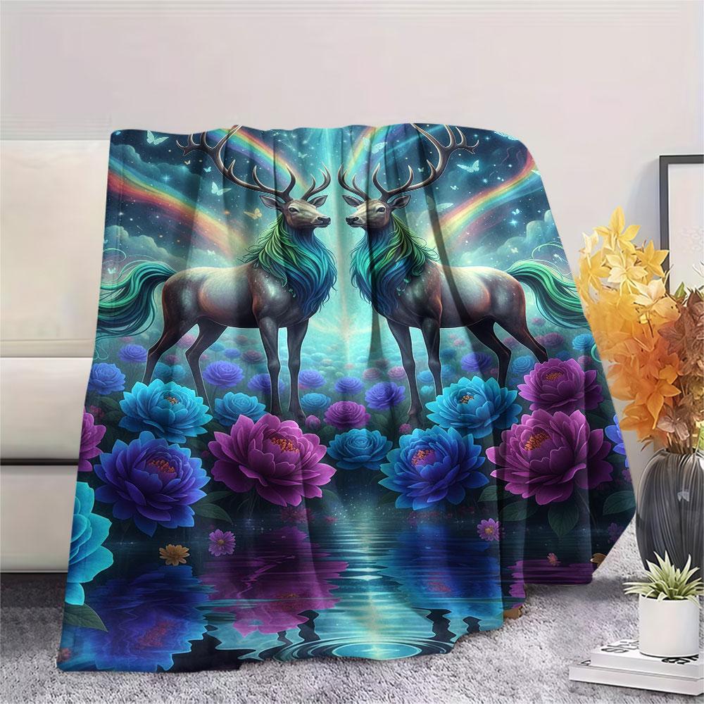 1Pc Twinsanimals Print Flannel Blanket, High quality Comfortable for All Seasons, Home Decor, Warmth and Comfort, Perfect for Christmas Gifts