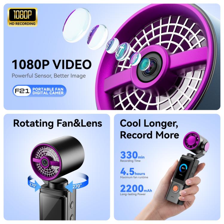 F21 1,97-дюймовый IPS-экран 1080P HD Ручная видеокамера для влогов с вентилятором