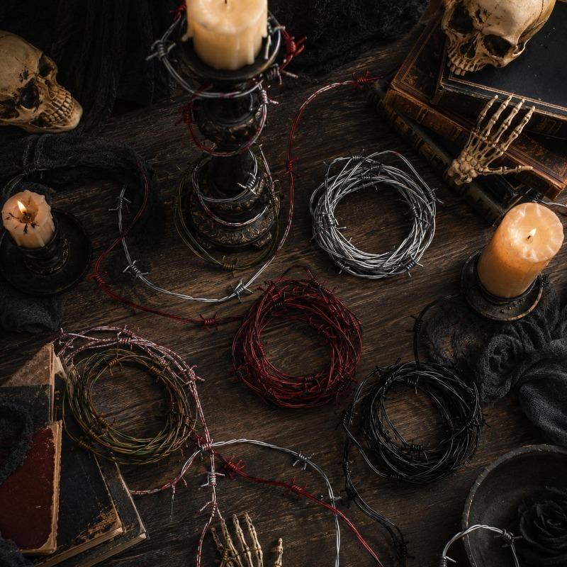 Realistic Barbed Wire Halloween Decor DIY Fake Rusted Barbed Wires for Garland Fence Haunted House Prop Party Favor Ornament
