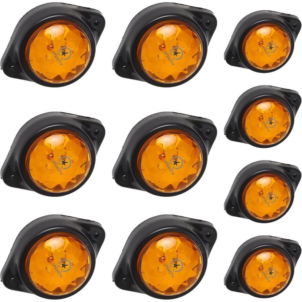 APSMOTIV Упаковка из 10 круглых янтарных светодиодных габаритных огней-кнопок для прицепа, сигнальная лампа, лодка, грузовик, пикап, автобус, 12 В постоянного тока