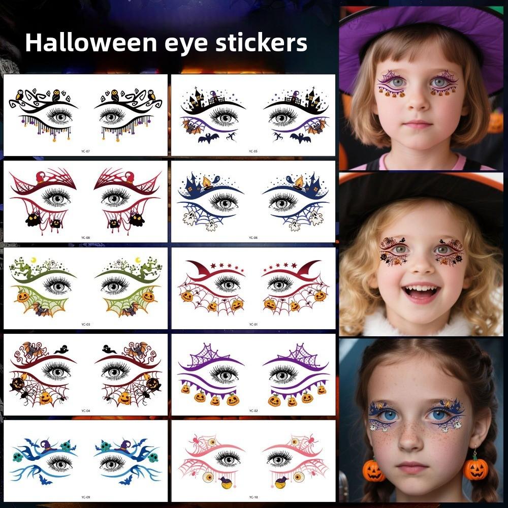 Cartoon Halloween Face Tattoo Disposable Halloween Bat Face Stickers Enhance Atmosphere