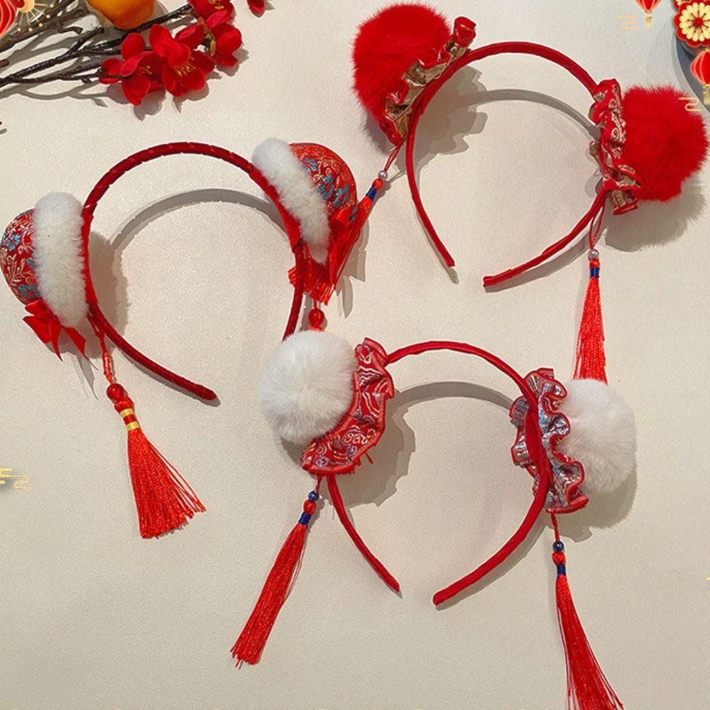 Tang Suit Hair Hoop Chinese New Year Headwear Fuwa Red Hairband Simple Hanfu Hair Sticks Girls