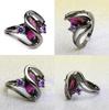 Genuine Purple Crystal Marquise Cut And Black Ring Titanium