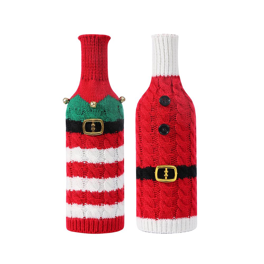 New Wine Bottle Cover Christmas Festival Creative Decoration Products Striped Knitted Kitchen Wine Bottle Decoration