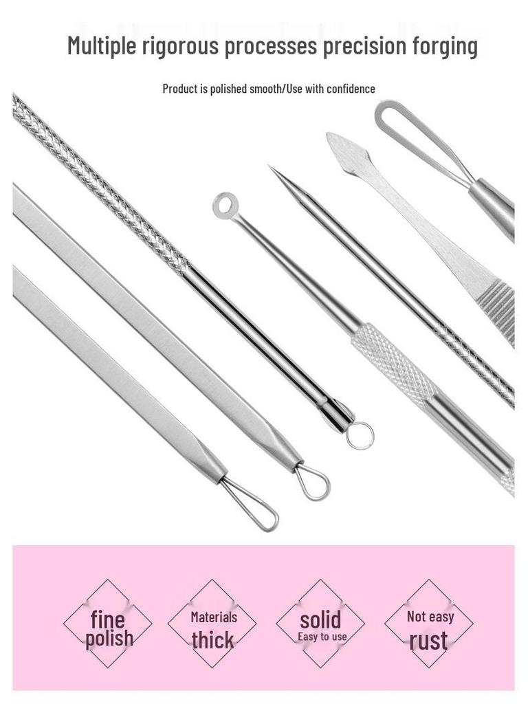Stainless Steel 7-Piece Blackhead & Pimple Extractor Set with Double-Headed Tools for Acne Removal