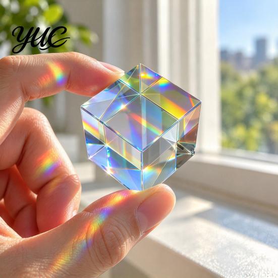 Decorative Crystal Ornament Mini K9 Glass Prism Cube, Sun Catcher Optical for Window Color Mixing Light Refraction, Desktop Decor, Photography