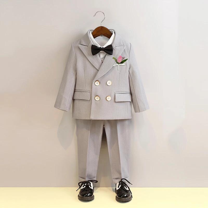 Boys Wedding Suit Handsome Black Tie Blazers Set Childrens Formal Birthday Tuxedo 2 To 12 Years Kids Piano Performance Costume