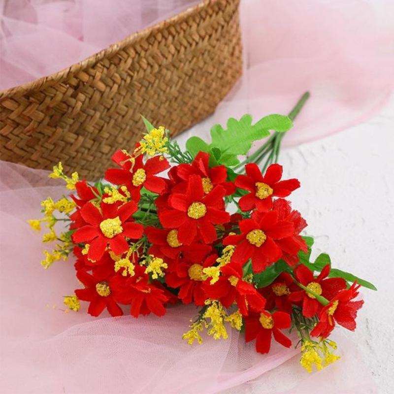 Artificial Daisies Flowers Outdoor Fake Plants for Wedding Party Home Decoration (1 Bouquet, 28 Heads)
