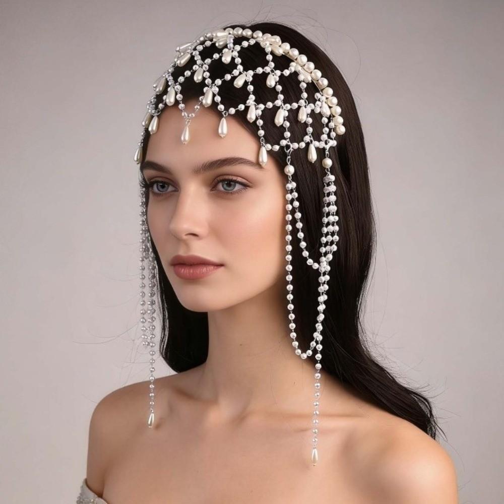 Handmade Bride Fashionable Headband Hair Jewelry Pearls Chain Headbands Holiday Celebration