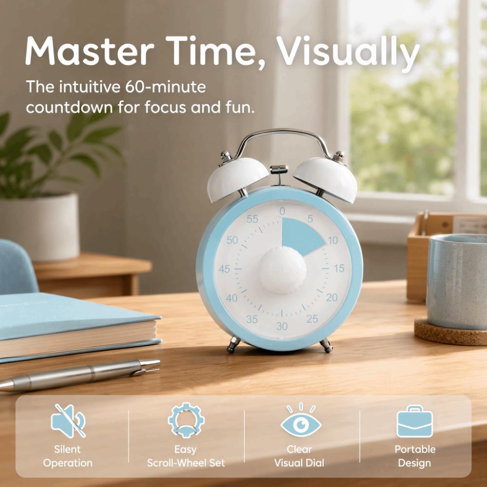 60-Minute Visual Timer High Volume Pomodoro Timer Convenient Kitchen Cooking Timer Study Homework