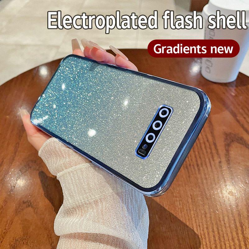 Чехол для Samsung Galaxy S10 Samsung SM-G973F, SM-G973U Чехол для телефона Блестящий Глиттер Гальваническое покрытие Силикон Защита Объектива Камеры Мягкая Задняя Крышка