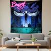 A Winged Figure Ascends Amidst Glowing, Futuristic Urban Architecture. Patterned Tapestry for Bedroom and Living Room Home Decor