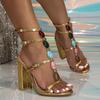 Thick-heeled Sandals Women's 2025 New Popular Heavy Industry Gold Rhinestone Gem Rhinestone Open-toed Summer High Heels
