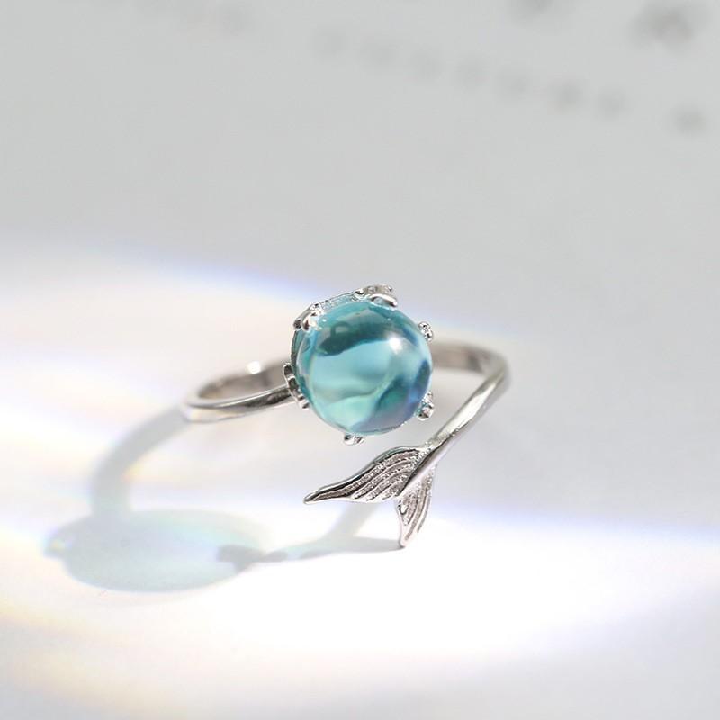 Blue Zircon Mermaid Bubble Symbol Shape Rings for Women Creative Fish Tail Finger Ring Party Girls Gift anillos